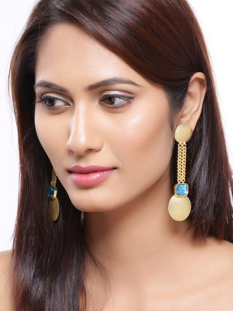 

Voylla Turquoise Blue Gold-Plated Handcrafted Circular Drop Earrings