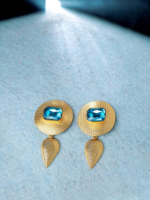 

Voylla Turquoise Blue Gold-Plated Handcrafted Circular Drop Earrings