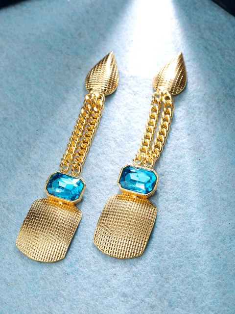 

Voylla Turquoise Blue Gold-Plated Handcrafted Contemporary Drop Earrings