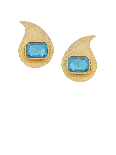 

Voylla Turquoise Blue Gold-Plated Handcrafted Paisley Shaped Studs