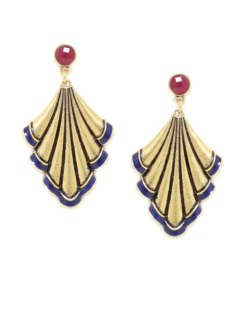 

Studio Voylla Gold-Plated & Blue Contemporary Handcrafted Drop Earrings