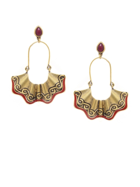 

Studio Voylla Gold-Plated & Maroon Handcrafted Contemporary Drop Earrings