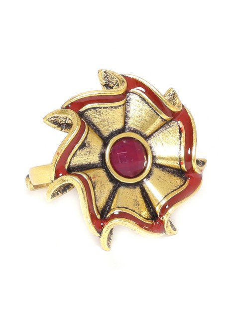 

Studio Voylla Women Gold-Plated & Maroon Enamelled Ring