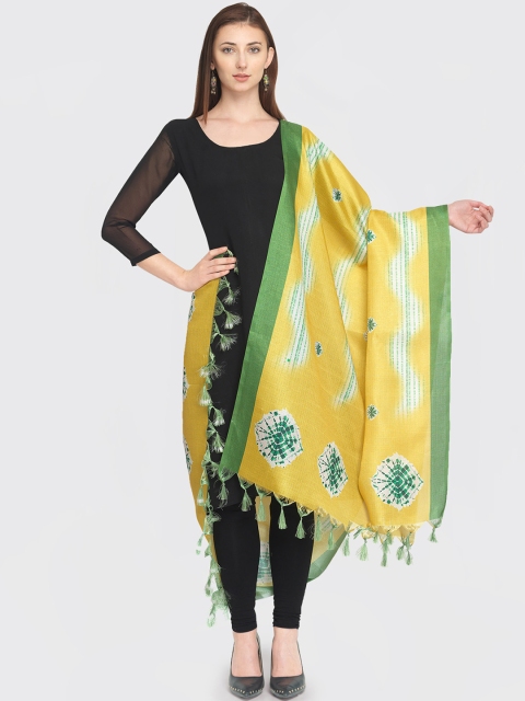 

Satrani Yellow & Green Bhagalpuri Silk Bandhani Print Dupatta