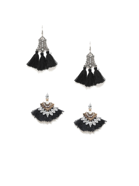 

OOMPH Set of 2 Silver-Plated & Black Contemporary Drop Earrings