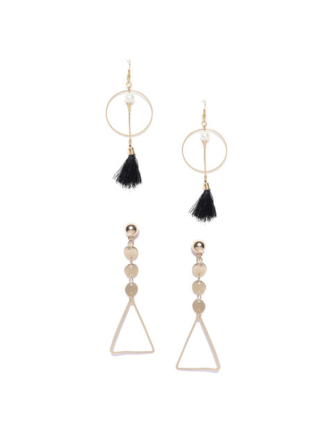 

OOMPH Gold-Toned & Black Geometric Drop Earrings