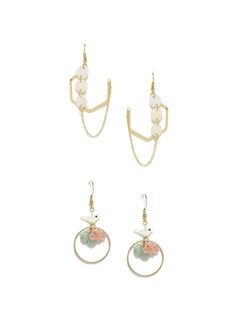 

OOMPH Pack Of Two Gold-Toned Circular Drop Earrings