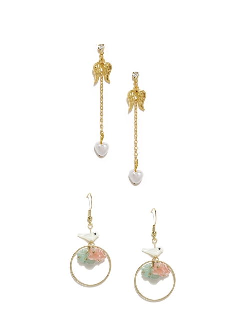 

OOMPH Pack Of Two Gold-Toned Heart Shaped Drop Earrings