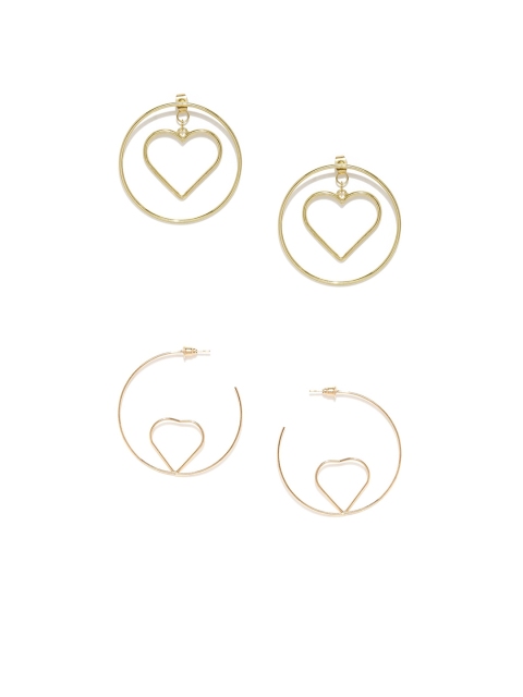 

OOMPH Set Of 2 Gold-Toned Heart Shaped Hoop Earrings