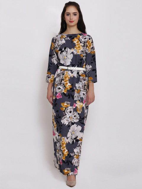 

PURYS Women Grey Printed Maxi Dress