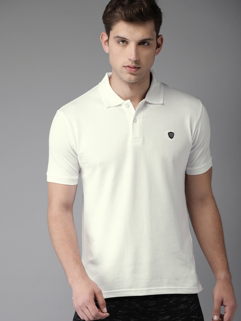 

ELABORADO Men White Solid Polo T-shirt