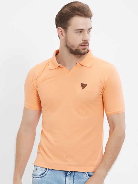 

FiTZ Men Peach-Coloured Solid Polo Collar T-shirt