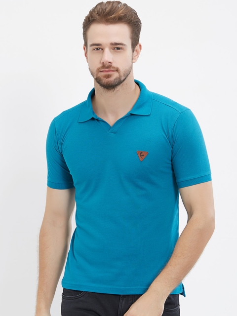 

FiTZ Men Teal Blue Solid Polo Collar T-shirt