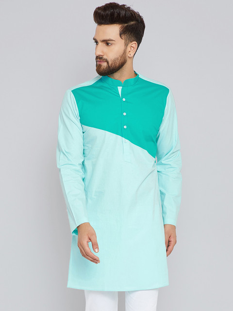 

See Designs Men Turquoise Blue Colourblocked Straight Kurta
