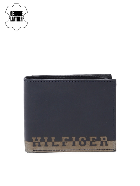 

Tommy Hilfiger Men Navy Blue Printed Two Fold Leather Wallet