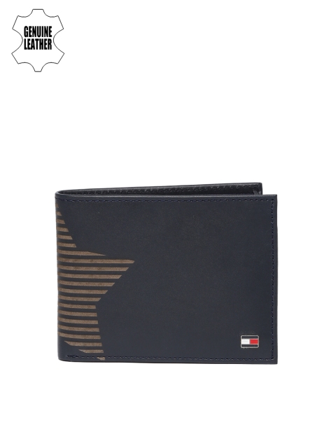 

Tommy Hilfiger Men Navy Blue Printed Two Fold Genuine Leather Wallet