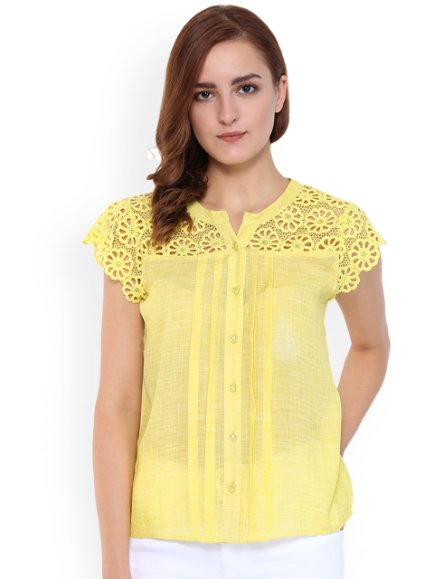 

Purple State Women Yellow Self Design Shirt Style Top