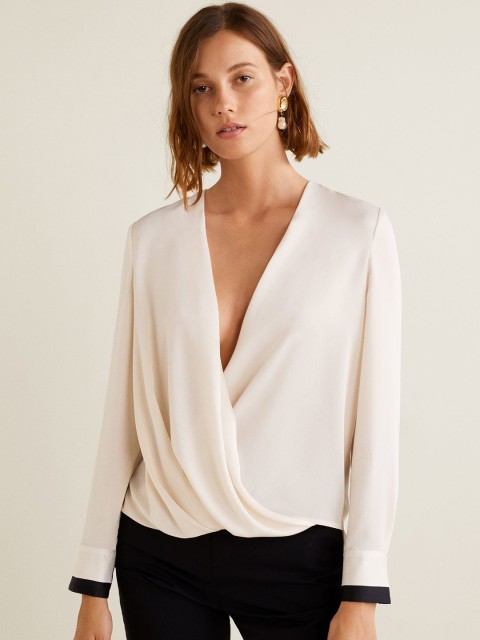 

MANGO Women Off-White Solid Wrap Top