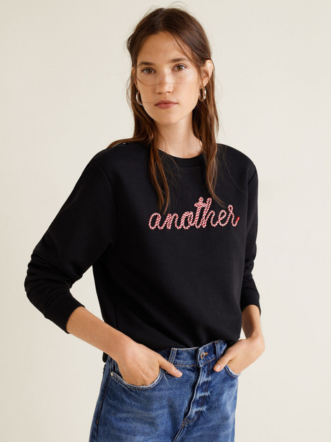 

MANGO Women Black Solid Sweatshirt