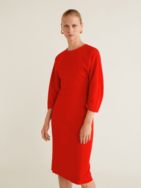 

MANGO Women Red Solid Sheath Dress