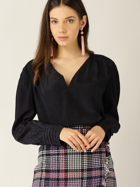 

MANGO Women Navy Blue Self Design Top