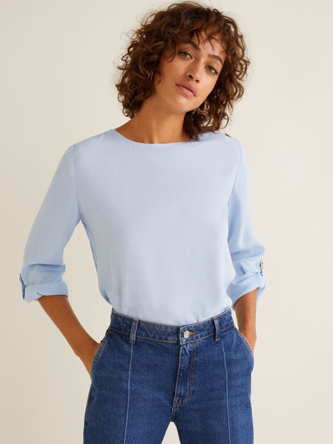 

MANGO Women Blue Solid Top