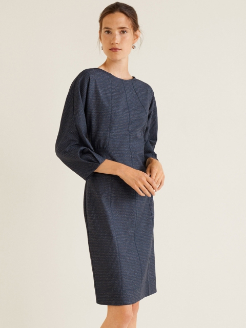 

MANGO Women Navy Blue Solid Sheath Dress