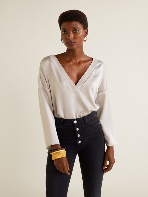 

MANGO Women Grey Solid Top