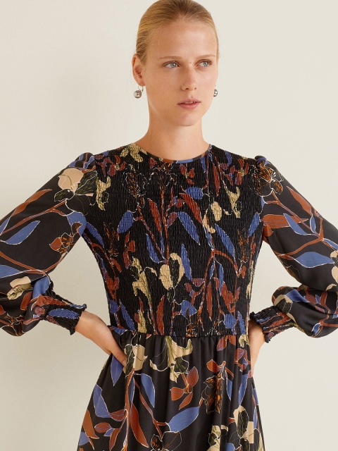 

MANGO Women Black & Blue Printed Maxi Dress