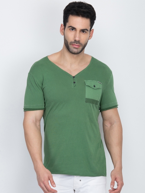 

Antony Morato Men Green Solid V-Neck T-shirt