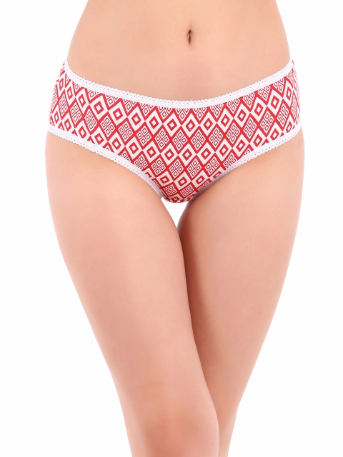

Clovia Women Red & White Printed Hipster Brief PN2664P04XL