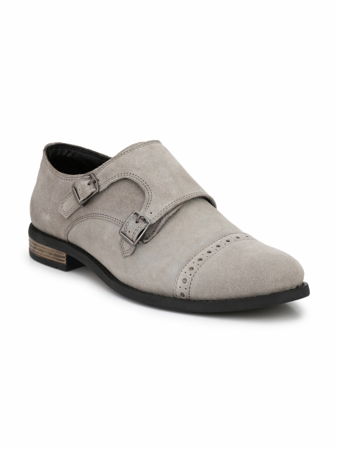 

SADDLE & BARNES Men Grey Suede Formal Monks