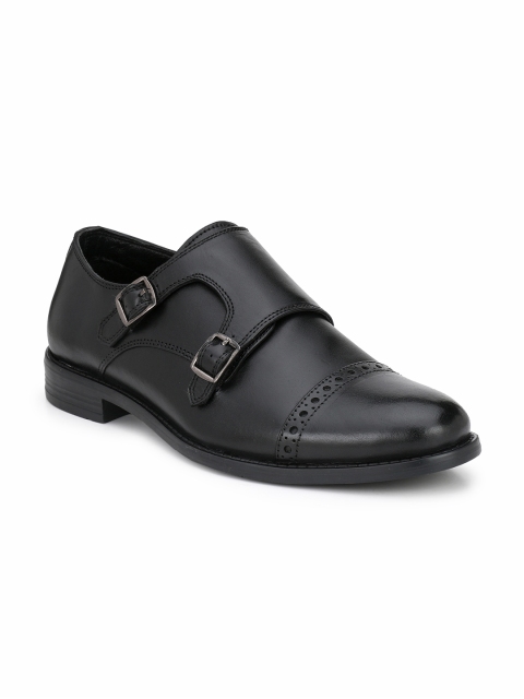 

SADDLE & BARNES Men Black Leather Formal Monks