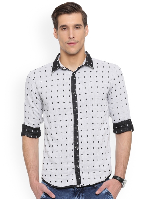 

WITH Men Black & Off-White Slim Fit Printed Casual Shirt