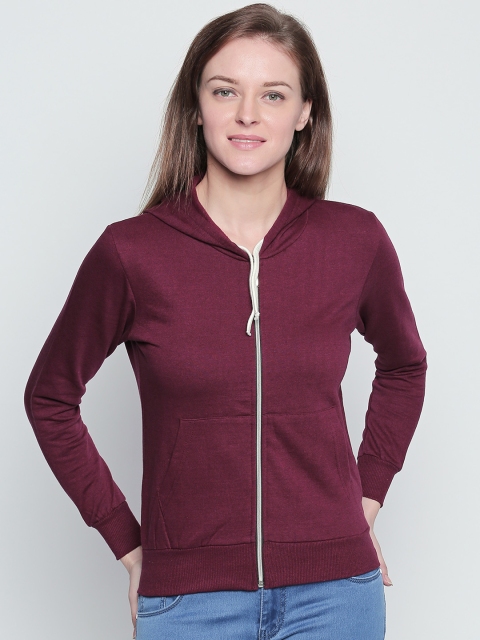 

The Dry State Women Maroon Solid Hooded Sweatshirt