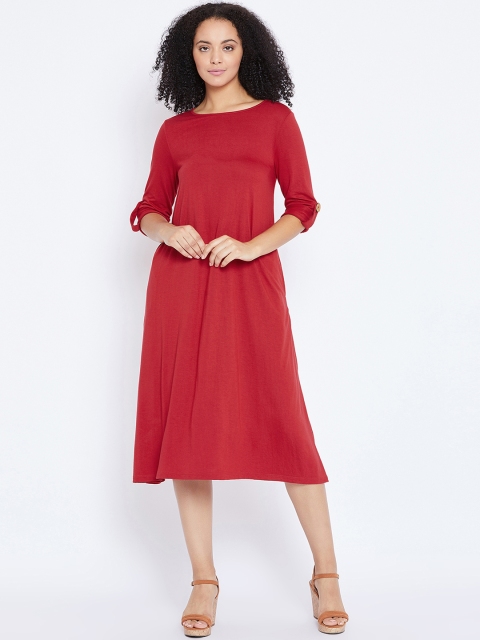 

Femella Women Red Solid A-Line Dress