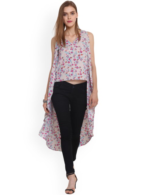 

PURYS Women Grey Printed High-Low Top