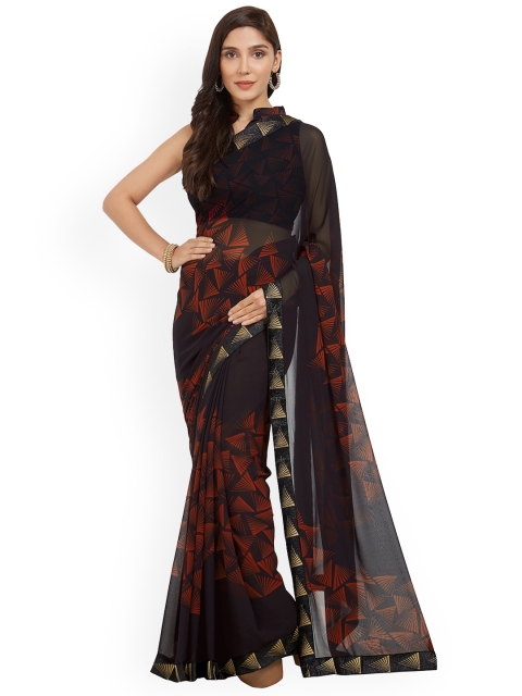 

Mirchi Fashion Brown & Orange Poly Georgette Printed Saree