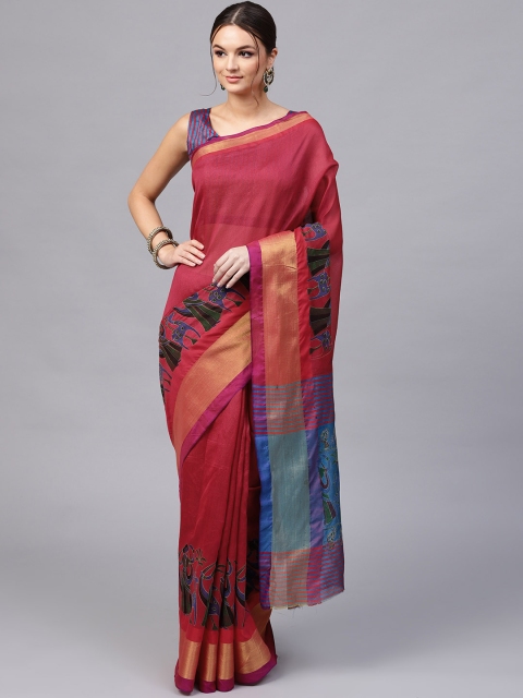 

Saree mall Maroon & Blue Printed Ikat Saree