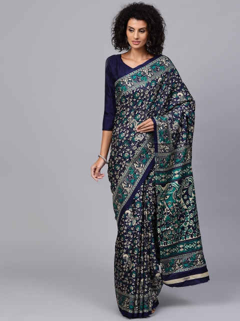 

Saree mall Navy Blue & Beige Printed Bhagalpuri Saree