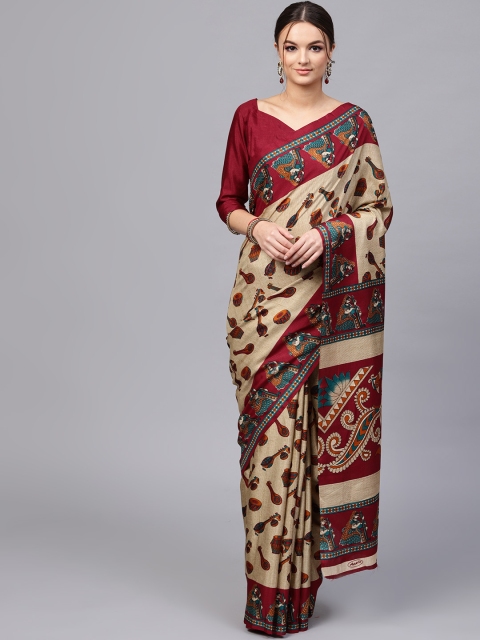 

Saree mall Beige & Maroon Printed Bhagalpuri Saree