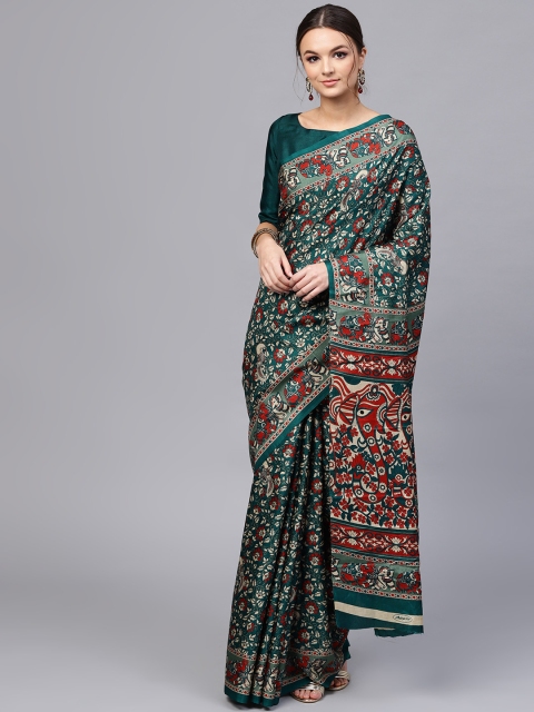 

Saree mall Green & Red Printed Bhagalpuri Saree