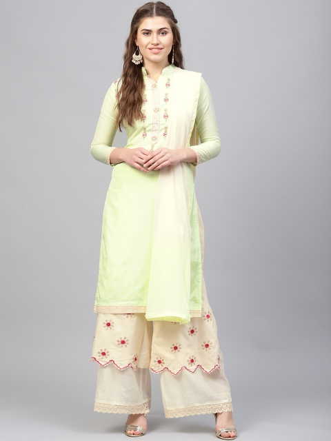

Saree mall Green & Off-White Solid Semi-Stitched Dress Material