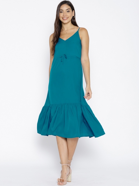 

U&F Women Teal Blue Solid A-Line Dress