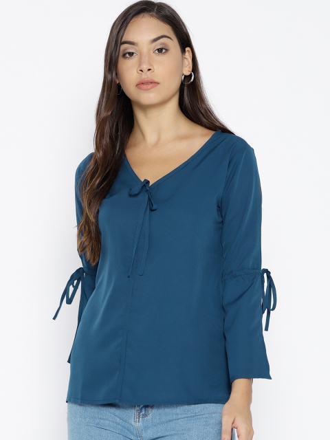 

U&F Women Teal Blue Solid Top