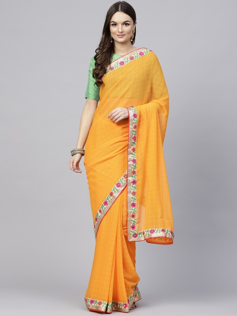 

Saree mall Yellow Checked Saree