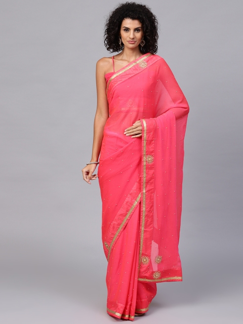 

Saree mall Pink & Golden Embellished Saree