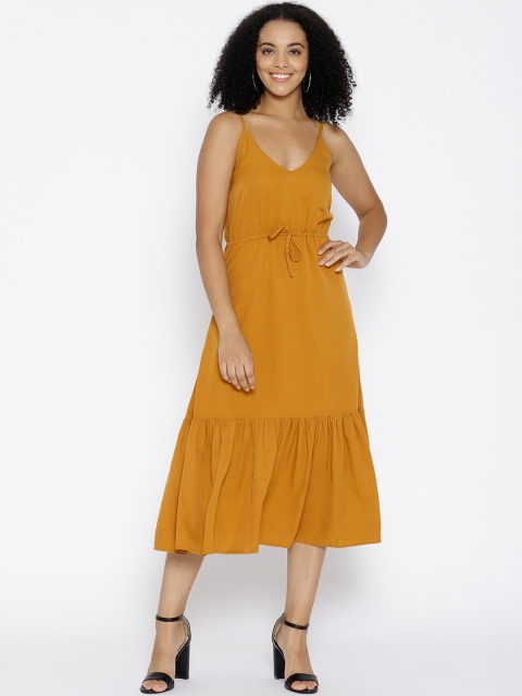 

U&F Women Mustard Yellow Solid A-Line Dress