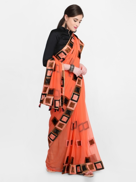 

Mitera Red & Black Poly Chiffon Embroidered Saree