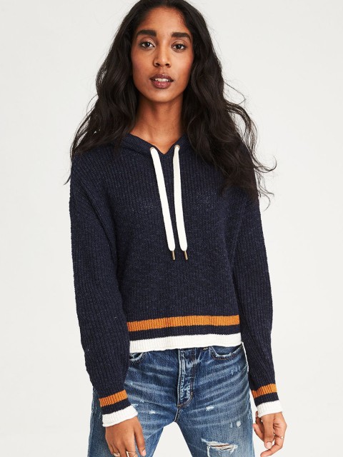 

AMERICAN EAGLE OUTFITTERS Women Navy Blue Solid Pullover